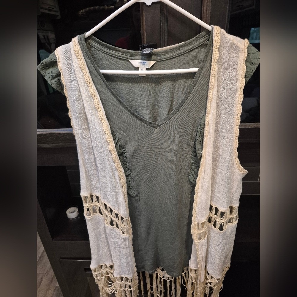 DESERT BREEZE BEAUTY Terra & Sky Eyelet Mix Knit Top Sleeveless V-Neck 0X 14W - Picture 5 of 5